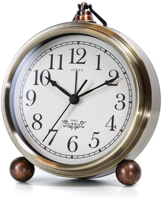 Main image of 5.3" Vintage Analog Alarm Clock, Battery Operated Metal Desk Clock, Retro Table Clock with Light for Living Rooms, Bedrooms, Shelf, Home Decor (Gold)