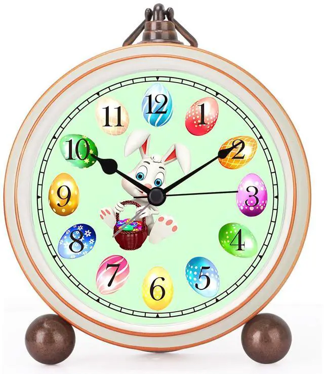 Main image of 5.2in Cute Easter Egg Metal Table Clock, Quartz Movement Non-Ticking Small Alarm Clock with Battery Operated, HD Glass Bunny Desk Clock for Bedroom Living Room (Easter)