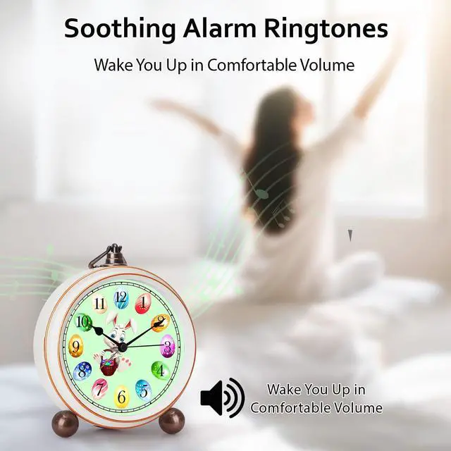 Alt view image 5 of 7 - 5.2in Cute Easter Egg Metal Table Clock, Quartz Movement Non-Ticking Small Alarm Clock with Battery Operated, HD Glass Bunny Desk Clock for Bedroom Living Room (Easter)