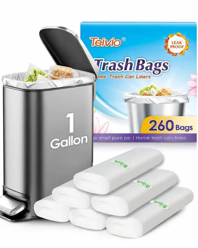 Main image of 1 Gallon 260 Counts Strong Clear Trash Bags Garbage Bags,Mini Waste Basket Liners,Tiny Bathroom Trash Can Bin Liners,Small Plastic Bags for Home Office Kitchen Car Bedroom Dog waste Baby Diaper