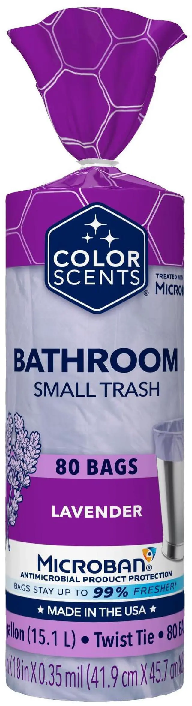 Main image of Color Scents Small Trash Bags - 4 Gallon, 80 Bags (1 Pack of 80 Count), Twist Tie - Lavender Bag with Lavender Scent with Microban