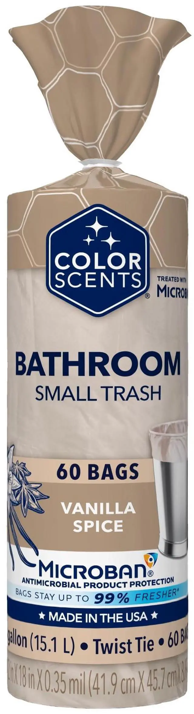 Main image of Color Scents Small Trash Bags - 4 Gallon, 60 Bags (1 Pack of 60 Count), Twist Tie Cream bag in Vanilla Spice Scent with Microban