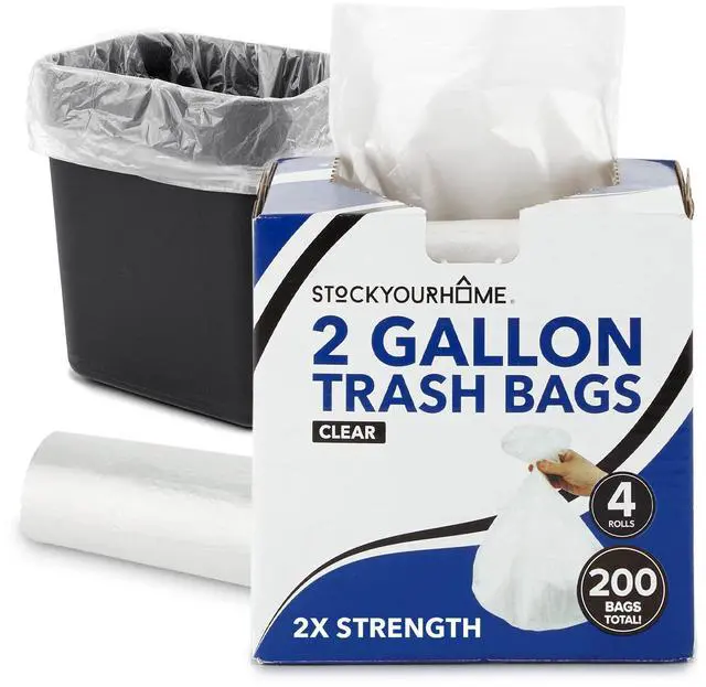 Main image of Stock Your Home Clear 2 Gallon Trash Bag (200 Pack) Un-Scented Small Garbage Bags for Bathroom Can, Mini Waste Basket Liner, Plastic Liners for Office Trashcan and Dog Poop, Bulk Household Supplies