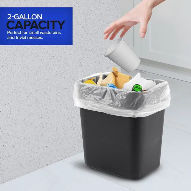 Alt view image 6 of 7 - Stock Your Home Clear 2 Gallon Trash Bag (200 Pack) Un-Scented Small Garbage Bags for Bathroom Can, Mini Waste Basket Liner, Plastic Liners for Office Trashcan and Dog Poop, Bulk Household Supplies