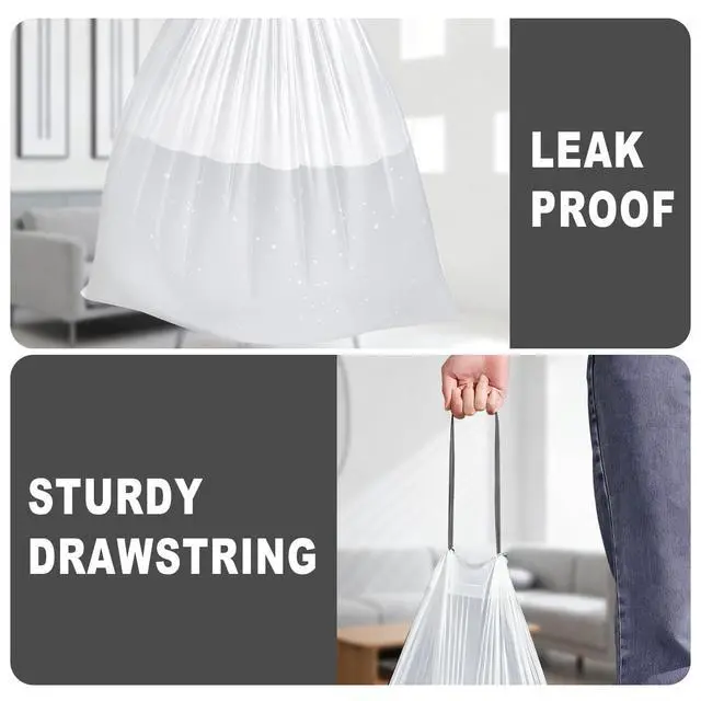 Alt view image 3 of 7 - 4 Gallon 60 Counts Drawstring Trash Bags, 4 Gal Unscented White Small Garbage Bags, Small Trash Can Bin Liners for Home Office Kitchen Bedroom Car, Fit 12-15 Liter