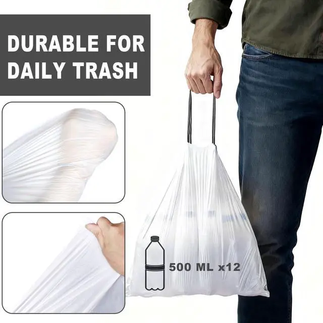 Alt view image 2 of 7 - 4 Gallon 60 Counts Drawstring Trash Bags, 4 Gal Unscented White Small Garbage Bags, Small Trash Can Bin Liners for Home Office Kitchen Bedroom Car, Fit 12-15 Liter