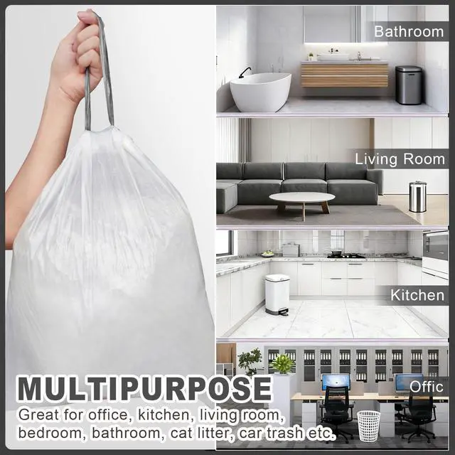 Alt view image 7 of 7 - 4 Gallon 60 Counts Drawstring Trash Bags, 4 Gal Unscented White Small Garbage Bags, Small Trash Can Bin Liners for Home Office Kitchen Bedroom Car, Fit 12-15 Liter