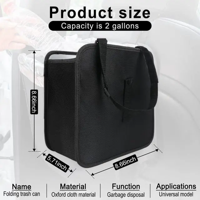 Alt view image 2 of 7 - Foldable Trash Can, Collapsible Garbage Bag for Car, Hanging Waterproof Leakproof Storage Bag, Automotive Interior Accessories, Multifunctional (2 Gallon)