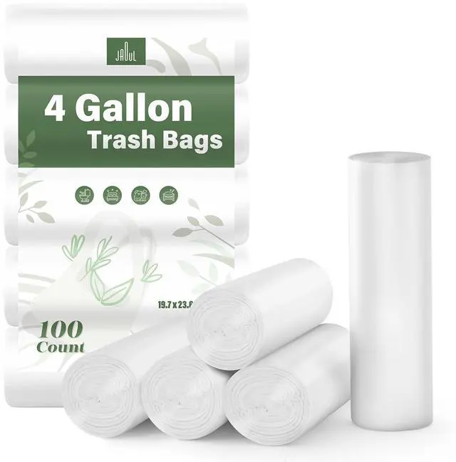 Main image of 4 Gallon Trash Bags, Small Garbage Bags, Unscented Strong Bathroom Garbage Bags, Small Trash Bags 4 Gallon for Office Restroom Car, White, 100 Counts