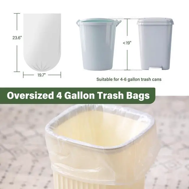 Alt view image 2 of 7 - 4 Gallon Trash Bags, Small Garbage Bags, Unscented Strong Bathroom Garbage Bags, Small Trash Bags 4 Gallon for Office Restroom Car, White, 100 Counts