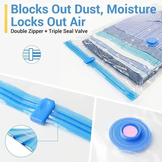 Alt view image 3 of 7 - Vacuum Storage Bags with Hand Pump, Plastic Packaging Bags, 80% Space Saver Vacuum Seal Bags for Clothing, Travel Lugggage, Blankets, Comforters, 20 Combo