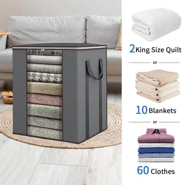 Alt view image 2 of 7 - Extra Large Blanket Storage Bags 120L Comforter Storage Bags with Reinforced Handles Breathable Clothes Storage Containers for King Comforter Bedding Pillow Sheet Grey