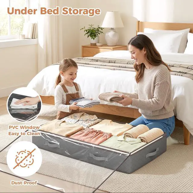 Alt view image 2 of 7 - 90L Under Bed Storage Containers, 4 Pack Closet Organizers Grey