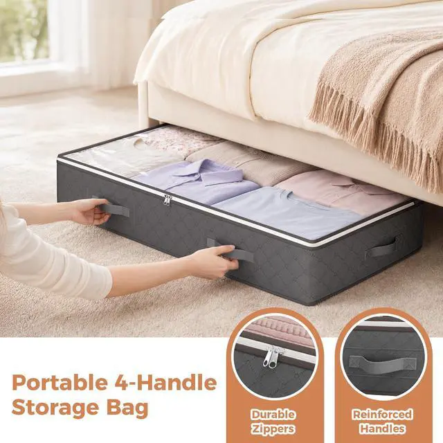 Alt view image 4 of 7 - 90L Under Bed Storage Containers, 4 Pack Closet Organizers Grey