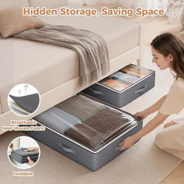 Alt view image 5 of 7 - 90L Under Bed Storage Containers, 4 Pack Closet Organizers Grey