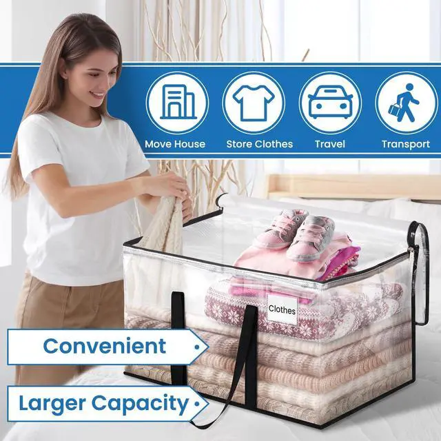 Alt view image 4 of 6 - Clear Heavy Duty Extra Large Moving Bags, Reinforced Handle and Double Zipper, Storage Bags Alternative to Moving Box (2 Packs)