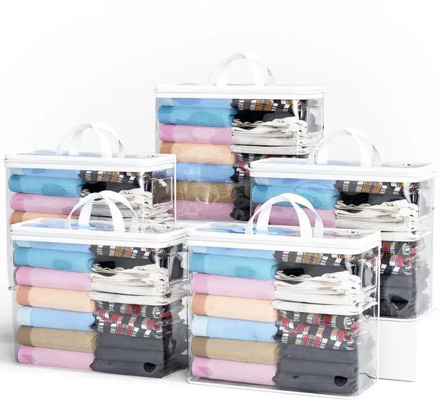 Main image of 5PACK Clear Zippered Storage Bag for Clothes, 22L Clear Storage Bags, and Blanket Storage Bags for Bedding, Blankets, Comforters, Clothing, Books, DVD & CD (White)