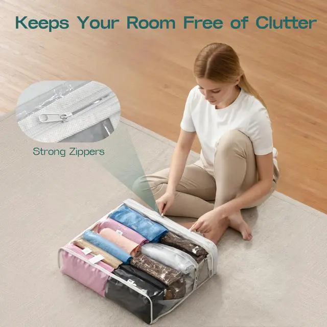 Alt view image 6 of 7 - 5PACK Clear Zippered Storage Bag for Clothes, 22L Clear Storage Bags, and Blanket Storage Bags for Bedding, Blankets, Comforters, Clothing, Books, DVD & CD (White)