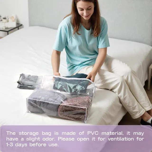 Alt view image 7 of 7 - 5PACK Clear Zippered Storage Bag for Clothes, 22L Clear Storage Bags, and Blanket Storage Bags for Bedding, Blankets, Comforters, Clothing, Books, DVD & CD (White)