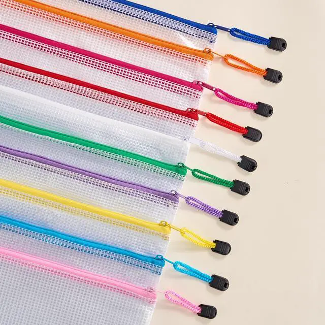 Alt view image 3 of 7 - A4 Letter Size 24 Pack 10 Colors Zipper Mesh Document Pouch, Mesh Bags for Board Games & Puzzles, Waterproof Document Zipper Pouches for Office School Supplies, Toys, Cosmetics Travel Storage