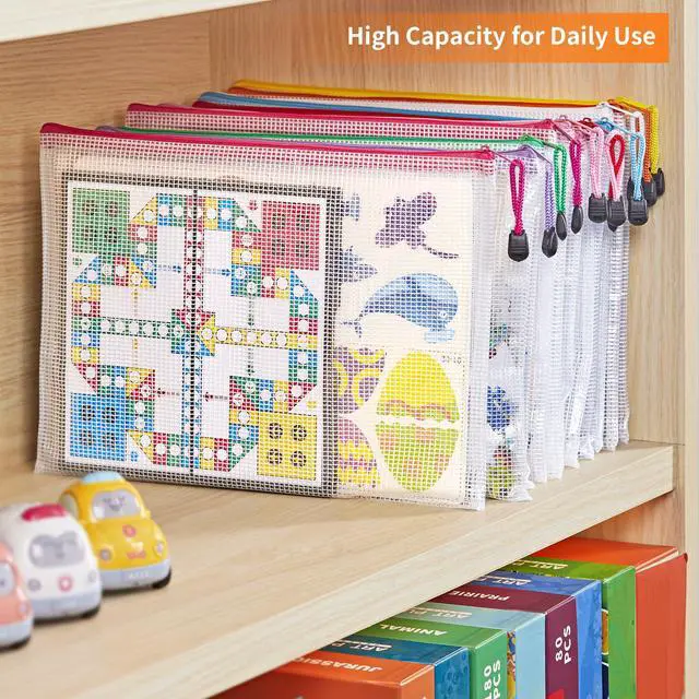 Alt view image 4 of 7 - A4 Letter Size 24 Pack 10 Colors Zipper Mesh Document Pouch, Mesh Bags for Board Games & Puzzles, Waterproof Document Zipper Pouches for Office School Supplies, Toys, Cosmetics Travel Storage