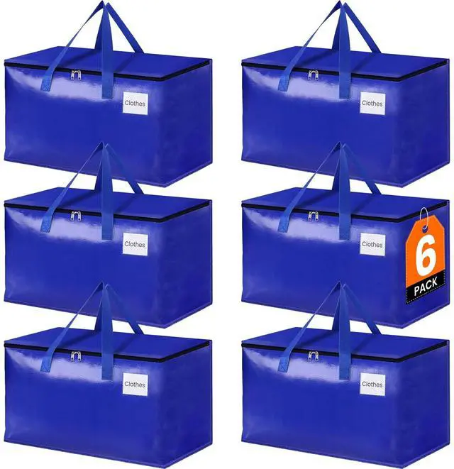 Main image of Moving Bags-Heavy Duty Moving Boxes, Storage Totes with Zipper, Reinforced Handles and Tag Pocket-Collapsible Moving Supplies for moving, Storage and Travel 93L(Blue-6 Pack)