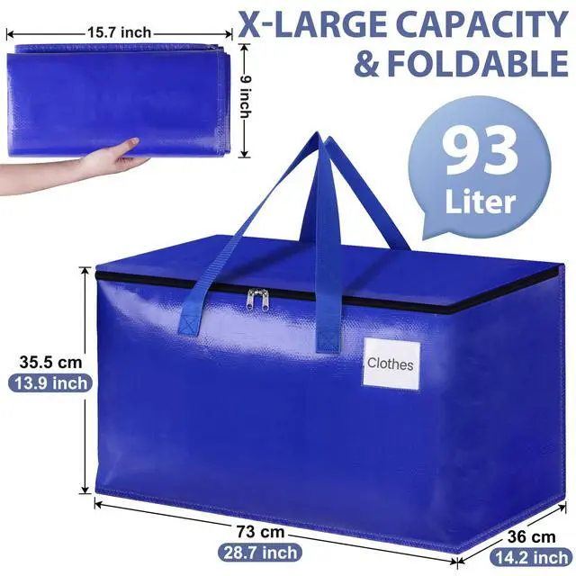 Alt view image 2 of 7 - Moving Bags-Heavy Duty Moving Boxes, Storage Totes with Zipper, Reinforced Handles and Tag Pocket-Collapsible Moving Supplies for moving, Storage and Travel 93L(Blue-6 Pack)