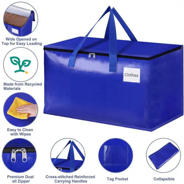 Alt view image 3 of 7 - Moving Bags-Heavy Duty Moving Boxes, Storage Totes with Zipper, Reinforced Handles and Tag Pocket-Collapsible Moving Supplies for moving, Storage and Travel 93L(Blue-6 Pack)