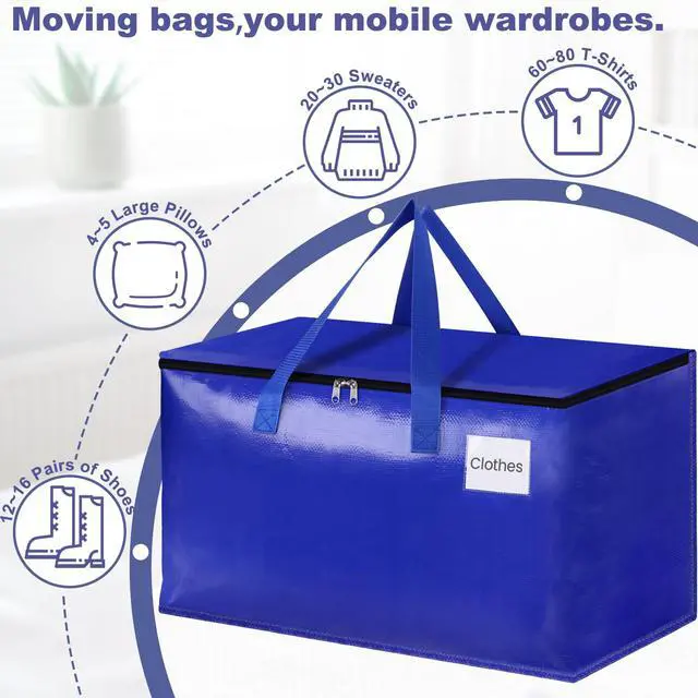 Alt view image 4 of 7 - Moving Bags-Heavy Duty Moving Boxes, Storage Totes with Zipper, Reinforced Handles and Tag Pocket-Collapsible Moving Supplies for moving, Storage and Travel 93L(Blue-6 Pack)