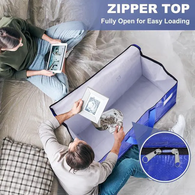Alt view image 6 of 7 - Moving Bags-Heavy Duty Moving Boxes, Storage Totes with Zipper, Reinforced Handles and Tag Pocket-Collapsible Moving Supplies for moving, Storage and Travel 93L(Blue-6 Pack)