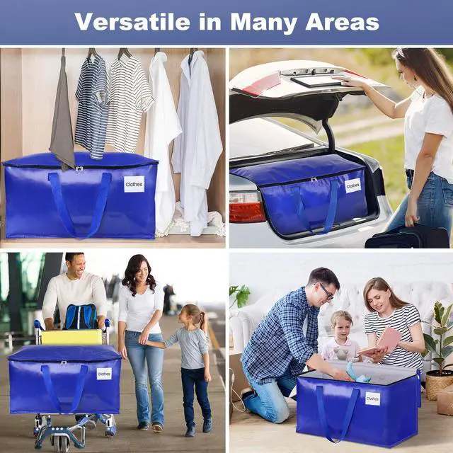 Alt view image 7 of 7 - Moving Bags-Heavy Duty Moving Boxes, Storage Totes with Zipper, Reinforced Handles and Tag Pocket-Collapsible Moving Supplies for moving, Storage and Travel 93L(Blue-6 Pack)