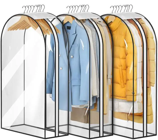 Main image of 10" Gusseted All Clear Garment Bags for Hanging Clothes 3 Packs 40" Suit Bags for Closet Storage Hanging Clothes Storage Suit Cover for Shirts, Coats, Dresses