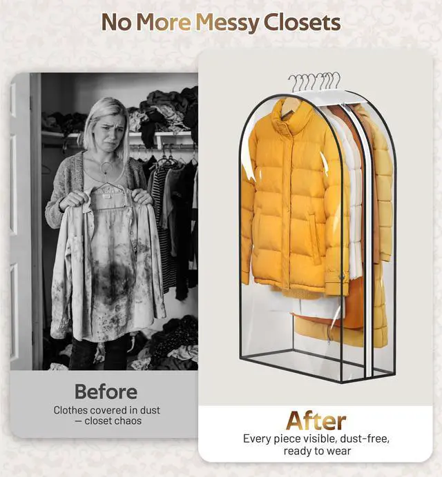 Alt view image 4 of 7 - 10" Gusseted All Clear Garment Bags for Hanging Clothes 3 Packs 40" Suit Bags for Closet Storage Hanging Clothes Storage Suit Cover for Shirts, Coats, Dresses