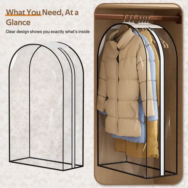 Alt view image 7 of 7 - 10" Gusseted All Clear Garment Bags for Hanging Clothes 3 Packs 40" Suit Bags for Closet Storage Hanging Clothes Storage Suit Cover for Shirts, Coats, Dresses