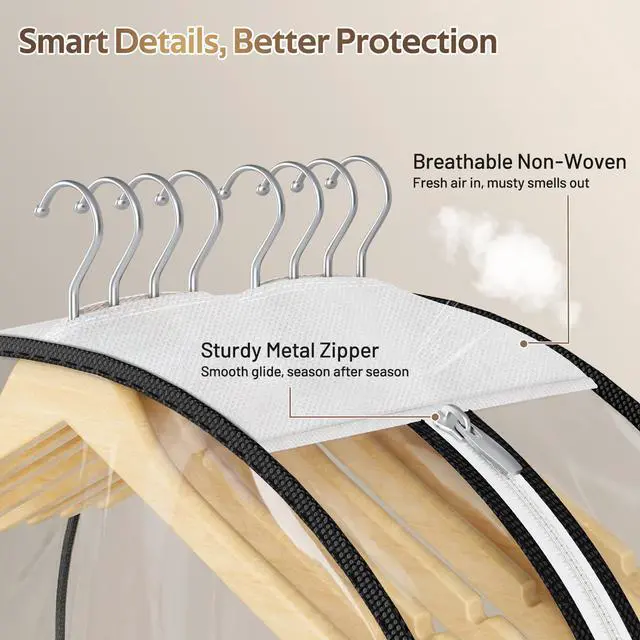 Alt view image 6 of 7 - 10" Gusseted All Clear Garment Bags for Hanging Clothes 3 Packs 40" Suit Bags for Closet Storage Hanging Clothes Storage Suit Cover for Shirts, Coats, Dresses