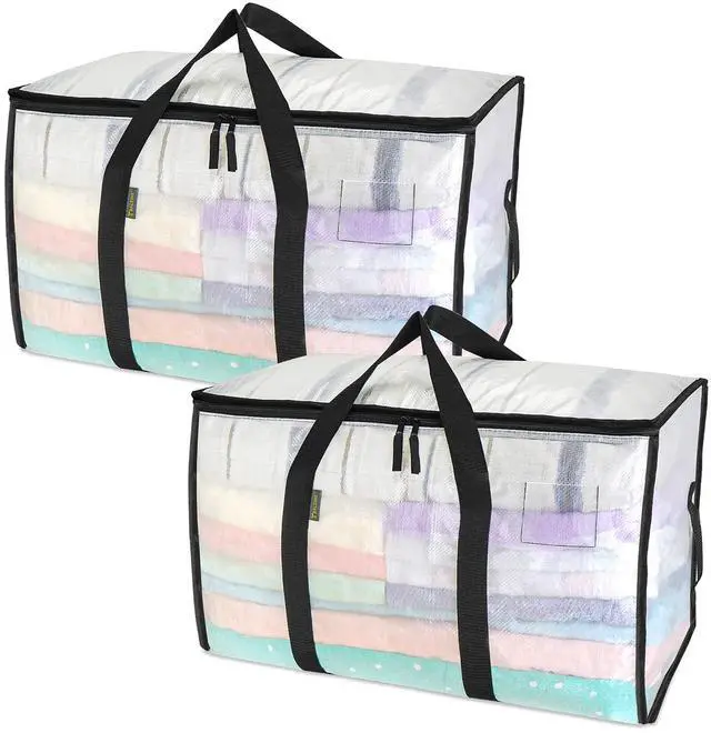 Main image of 2-Pack Oversized Moving Bags with Reinforced Handles, Heavy-Duty Storage Tote for Clothes, Moving Supplies (Clear, 2-Pack)