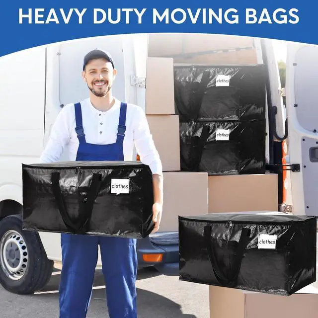 Alt view image 5 of 6 - 6-Pack Extra-Large Heavy-Duty Moving Bags with Reinforced Handles, Durable Zippers & Waterproof Material Perfect for Space-Saving, Storage, Shipping and Travel (Black)