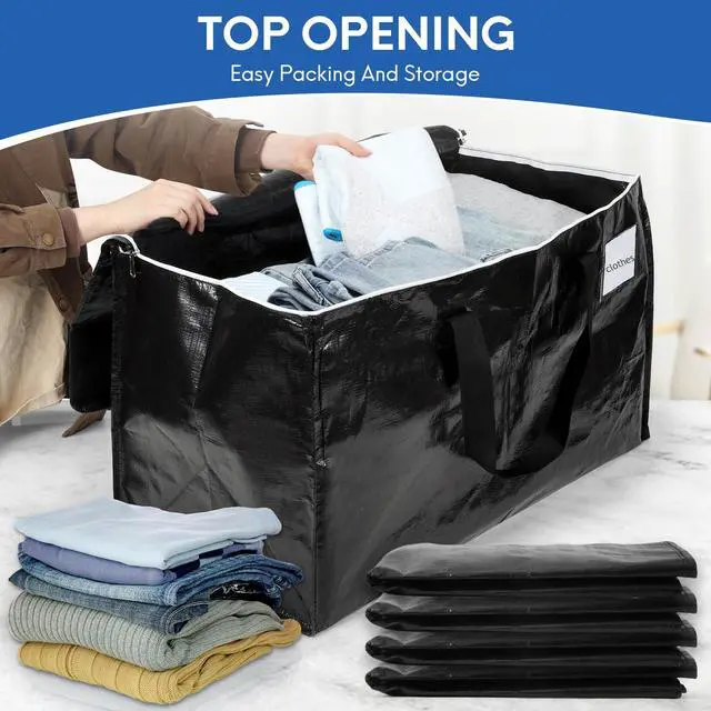 Alt view image 4 of 6 - 6-Pack Extra-Large Heavy-Duty Moving Bags with Reinforced Handles, Durable Zippers & Waterproof Material Perfect for Space-Saving, Storage, Shipping and Travel (Black)