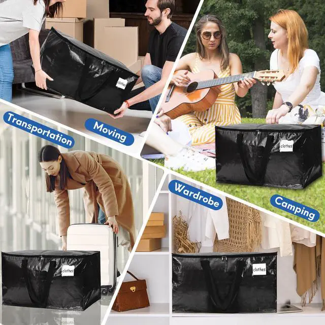 Alt view image 6 of 6 - 6-Pack Extra-Large Heavy-Duty Moving Bags with Reinforced Handles, Durable Zippers & Waterproof Material Perfect for Space-Saving, Storage, Shipping and Travel (Black)