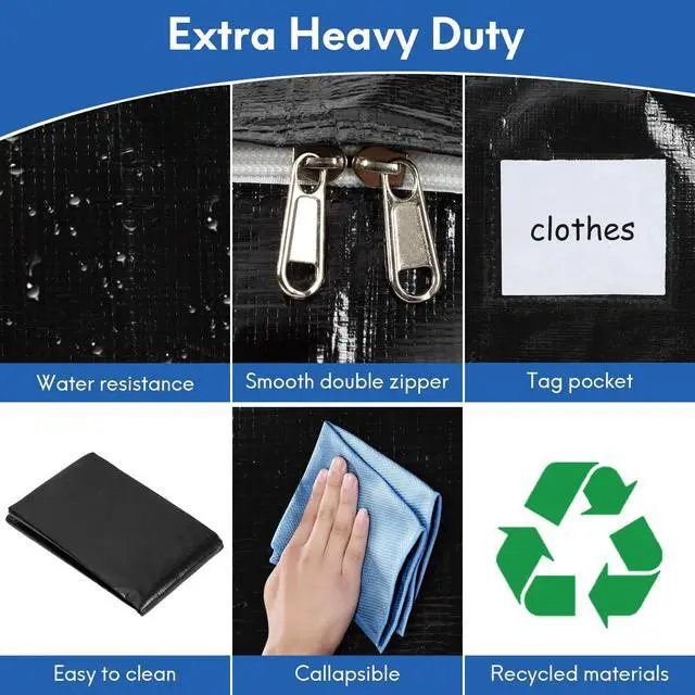 Alt view image 3 of 6 - 6-Pack Extra-Large Heavy-Duty Moving Bags with Reinforced Handles, Durable Zippers & Waterproof Material Perfect for Space-Saving, Storage, Shipping and Travel (Black)