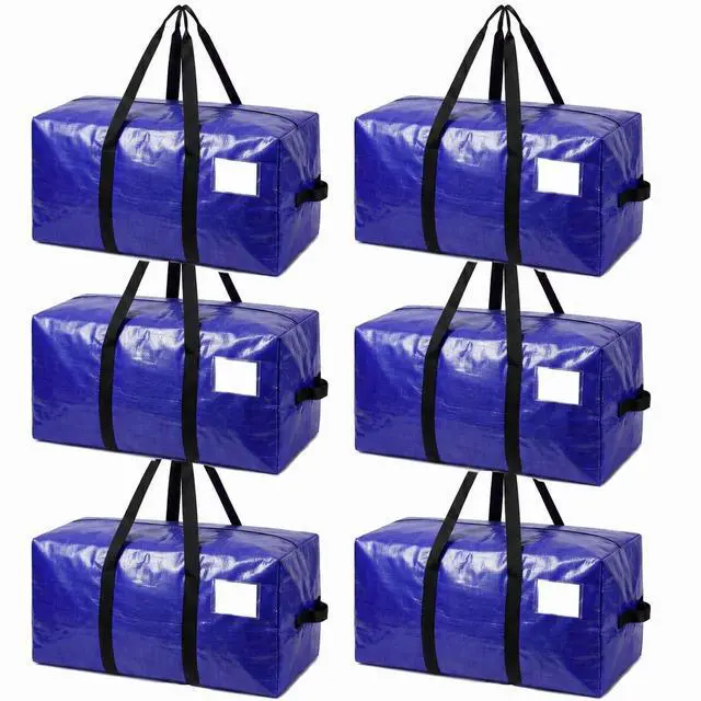 Main image of 6 Pack Moving Bags Heavy Duty, Extra Large Storage Totes Bag with Zippers and Sturdy Handles, Packing Bags for Moving, Storage, Travel, Space Saving, Moving Boxes College Essentials Blue