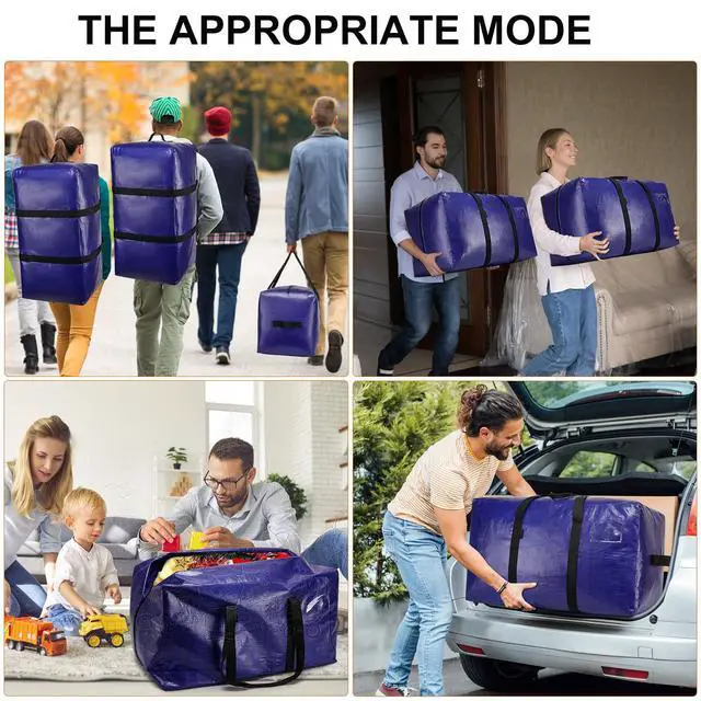 Alt view image 5 of 7 - 6 Pack Moving Bags Heavy Duty, Extra Large Storage Totes Bag with Zippers and Sturdy Handles, Packing Bags for Moving, Storage, Travel, Space Saving, Moving Boxes College Essentials Blue