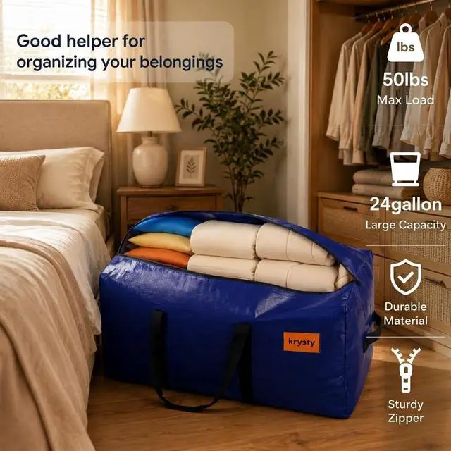 Alt view image 4 of 7 - 6 Pack Moving Bags Heavy Duty, Extra Large Storage Totes Bag with Zippers and Sturdy Handles, Packing Bags for Moving, Storage, Travel, Space Saving, Moving Boxes College Essentials Blue