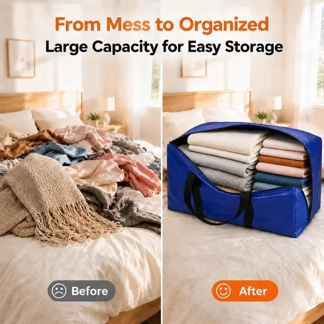 Alt view image 2 of 7 - 6 Pack Moving Bags Heavy Duty, Extra Large Storage Totes Bag with Zippers and Sturdy Handles, Packing Bags for Moving, Storage, Travel, Space Saving, Moving Boxes College Essentials Blue