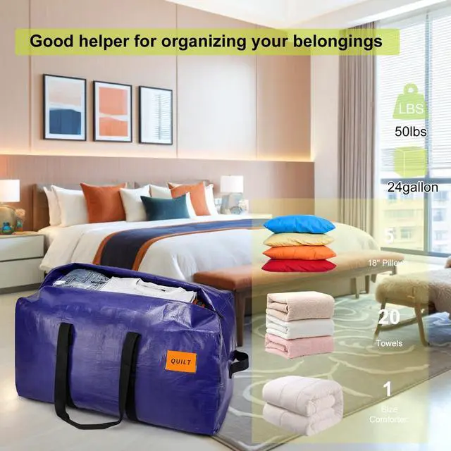 Alt view image 6 of 7 - 6 Pack Moving Bags Heavy Duty, Extra Large Storage Totes Bag with Zippers and Sturdy Handles, Packing Bags for Moving, Storage, Travel, Space Saving, Moving Boxes College Essentials Blue