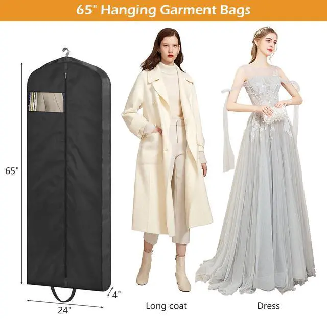 Alt view image 3 of 7 - 65" Long Garment Bags for Travel Dress Bags for Hanging Clothes 2 Packs Wedding Dress Cover Waterproof Clothes Protector for Closet Storage for Gowns, Tuxedos, Coats, Black