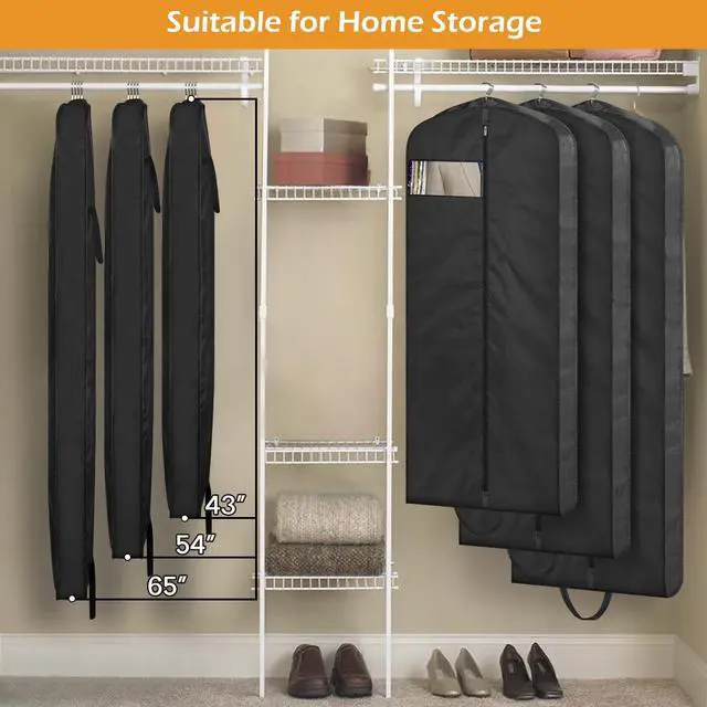 Alt view image 4 of 7 - 65" Long Garment Bags for Travel Dress Bags for Hanging Clothes 2 Packs Wedding Dress Cover Waterproof Clothes Protector for Closet Storage for Gowns, Tuxedos, Coats, Black