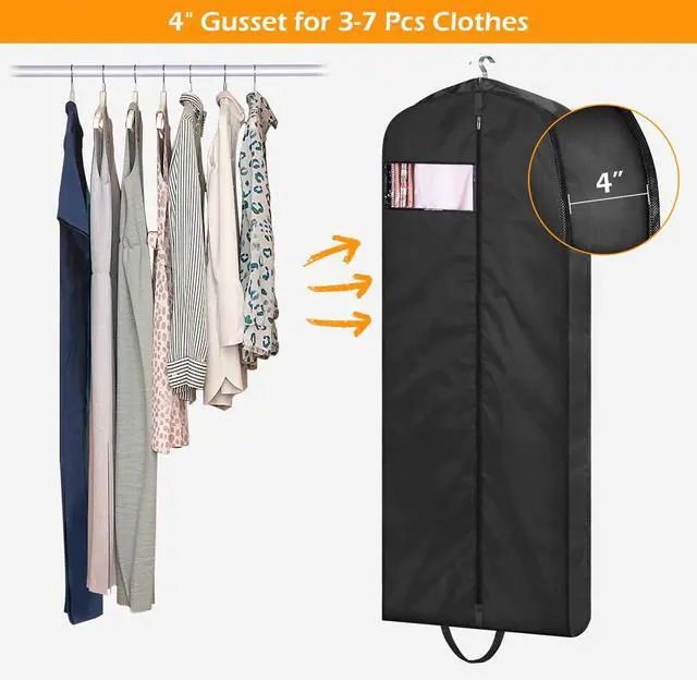 Alt view image 5 of 7 - 65" Long Garment Bags for Travel Dress Bags for Hanging Clothes 2 Packs Wedding Dress Cover Waterproof Clothes Protector for Closet Storage for Gowns, Tuxedos, Coats, Black