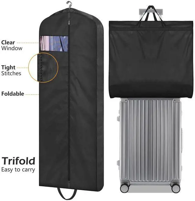 Alt view image 7 of 7 - 65" Long Garment Bags for Travel Dress Bags for Hanging Clothes 2 Packs Wedding Dress Cover Waterproof Clothes Protector for Closet Storage for Gowns, Tuxedos, Coats, Black
