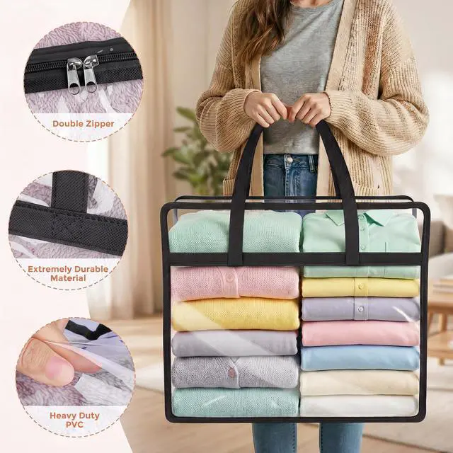 Alt view image 3 of 6 - 6 Pack Clear Storage Bags for Clothes, 40L Closet Organizers and Storage